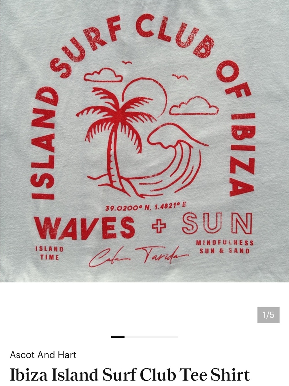Ibiza Island Surf Club Tee - White with Red Print
